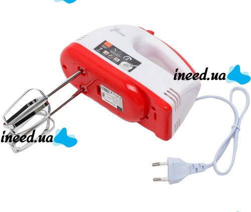 Ручной кухонный миксер Domotec R-6633W 260W для замешивания и взбивания теста с 2 видами насадок, Тестомес Домотек R.6633W 7 скоростей от сети