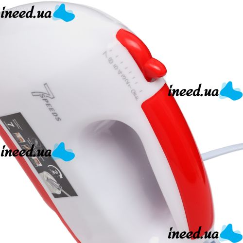 Ручной кухонный миксер Domotec R-6633W 260W для замешивания и взбивания теста с 2 видами насадок, Тестомес Домотек R.6633W 7 скоростей от сети