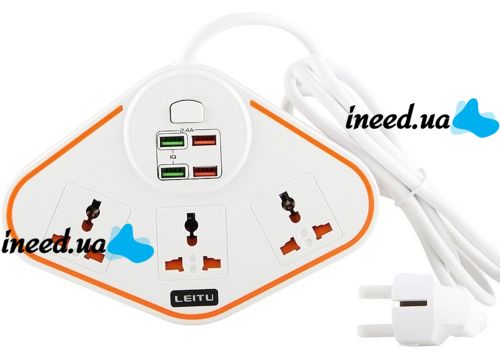Универсальный сетевой фильтр удлинитель Anti-Static Socket Remax BKL-07 на 3 розетки 4 USB 3.4A, Электрический тройник с предохранителем PS07 Белый
