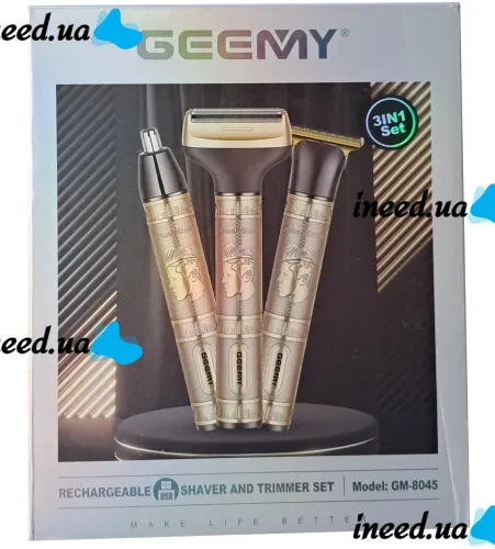 Беспроводная машинка триммер Gemei GM-8045 для стрижки бороды усов носа и тела, Аккумуляторная электробритва Gemmy 3 в 1 с насадками для волос