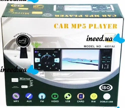 Автомагнитола 1DIN Pioneer 4051AI с дисплеем 4,1" дюймов и пультом ду, Автомобильный плеер Пионер с держателем телефона MP3 USB SD Bluetooth Черная