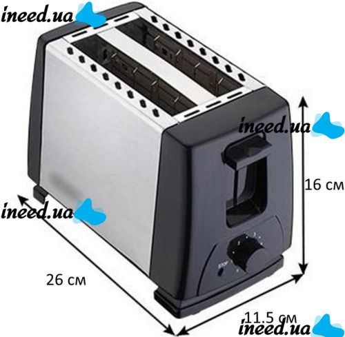 Кухонный зеркальный тостер Crownberg CB-1106 750W на 2 тоста хлеба с регулировкой температуры и кнопкой стоп, Электротостер ВН-002B со съемным поддоном Серебристый