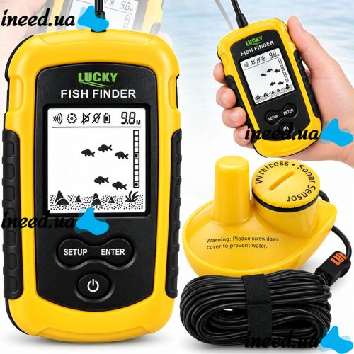 Портативний ехолот Lucky Fish Finder FFW1108 - 1 з кольоровим екраном до 100м для пошуку риби Універсальний провідний риболокатор для риболовлі Жовтий