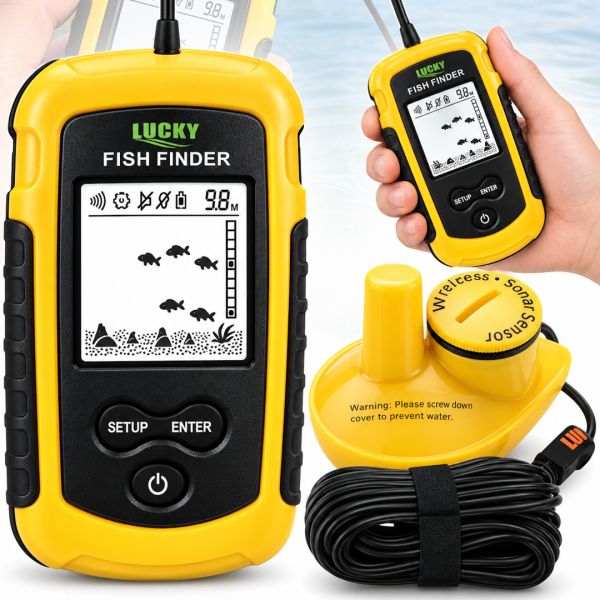 Портативний ехолот Lucky Fish Finder FFW1108 - 1 з кольоровим екраном до 100м для пошуку риби Універсальний провідний риболокатор для риболовлі Жовтий