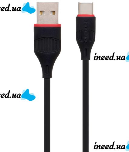 Кабель для зарядного устройства Borofone BX17 USB Type-C 3A 1м для зарядки и передачи данных телефона, зарядка шнур 100 см для смартфона Черная