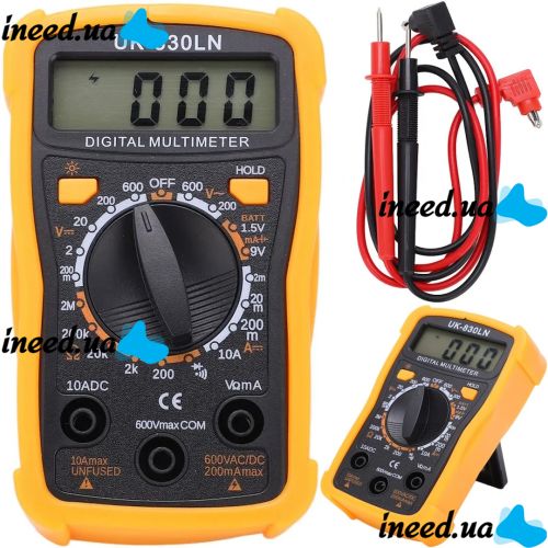 Digital Multimeter Tester Digital UK-830LN DT 830 LNv Universal Handheld Current, Voltage and Resistance Tester with Display DT-830 Yellow