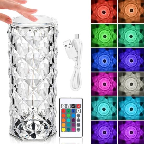Table lamp Night Light Crystal Rose Touch LED RGB LED Lamp Rose with Remote Control, Projection Floor Lamp Crystal USB Charging Touch Lamp