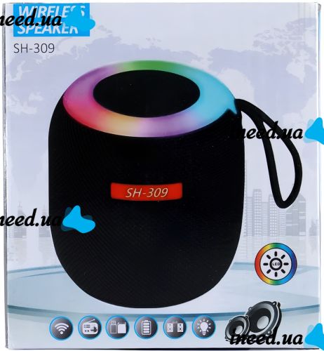 Мобильная Bluetooth колонка Wireles Speaker SH-309 5W беспроводная аккумуляторная стерео акустика со светодиодной RGB подсветкой и блютуз TF от USB