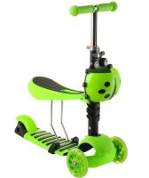 Трехколесный детский самокат беговел Scooter FYS-2864 Green 5 в 1 со складным сиденьем, родительской ручкой и светящимися колесами для детей Зеленый