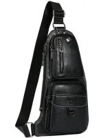 Мужская сумка рюкзак через плечо Jeep Bags 777 38х18 см нагрудная сумка бананка на грудь с отверстием для наушников из искусственной кожи Черная