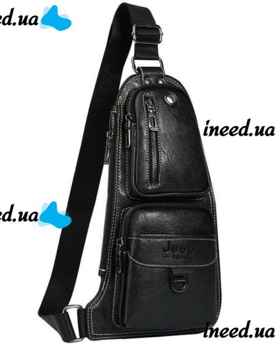 Мужская сумка рюкзак через плечо Jeep Bags 777 38х18 см нагрудная сумка бананка на грудь с отверстием для наушников из искусственной кожи Черная