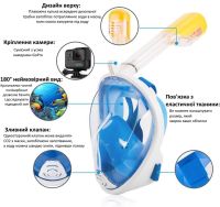 Полнолицевая маска L/XL для подводного плавания Free EasyBreath с креплением для камеры GoPro, панорамная маска для снорклинга, ныряния Easy Breath