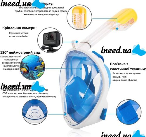 Полнолицевая маска L/XL для подводного плавания Free EasyBreath с креплением для камеры GoPro, панорамная маска для снорклинга, ныряния Easy Breath