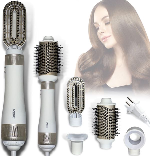 Hair Dryer brush for drying hair VGR V-493 4 in 1 professional styler, brush comb for styling and curling, multi-styler hair dryer with nozzles White