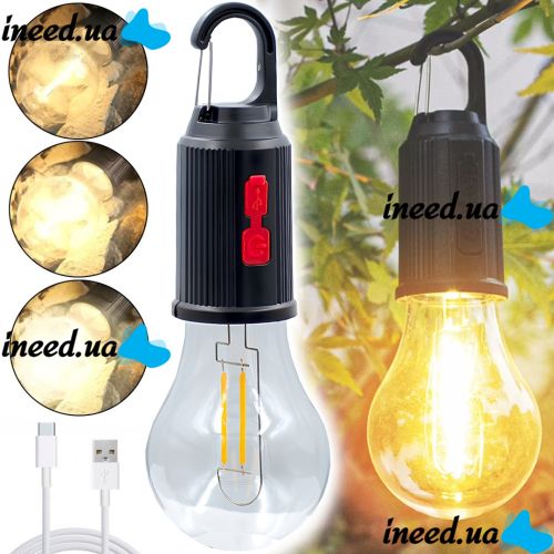 Акумуляторна підвісна кемпінгова лампа Camping Lamp T - 01 підвісний акумуляторний світлодіодний ліхтарик з карабіном для аварійного освітлення USB