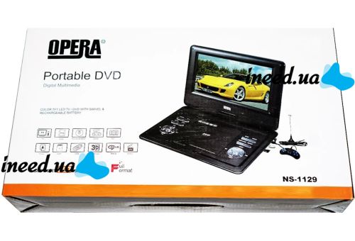 Цифровой автомобильный DVD проигрыватель Opera NS-1129 11" портативный поворотный плеер DVD-книга с пультом ДУ, джойстиком TV USB SD OP-1129