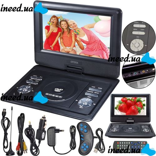 Цифровой автомобильный DVD проигрыватель Opera NS-1129 11" портативный поворотный плеер DVD-книга с пультом ДУ, джойстиком TV USB SD OP-1129