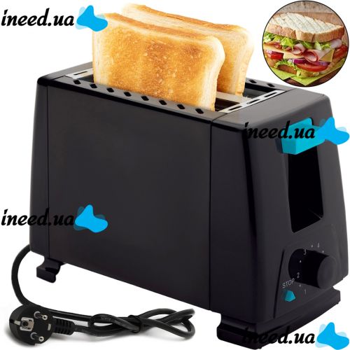 Электрический тостер Bitek BT-263 Black 1000w кухонный горизонтальный электротостер на 2 тоста для хлеба со съёмным поддоном 2 Slice Toaster Черный