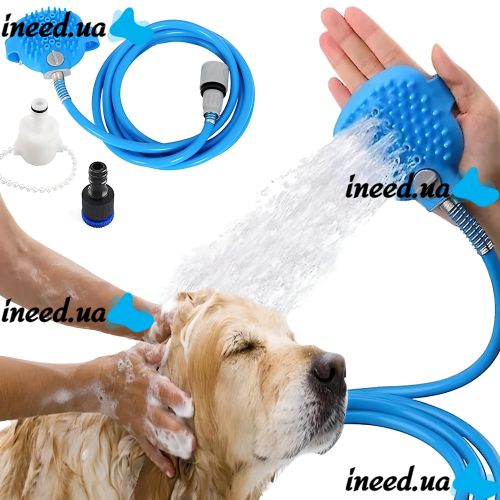 Щетка-душ на ладонь для купания крупных собак Pet Bathing Tool со шлангом Pet washer, Силиконовая массажная перчатка для мойки домашних животных