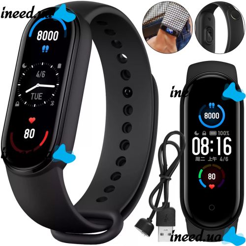 Фітнес браслет Xiaomi Mi Band M9 Black спортивний наручний смарт-годинник з крокоміром, вимірюванням тиску і пульсометром Сяомі Smart Watch Чорні