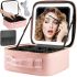 Travel Cosmetic Bag Niceland TM1060 Pink Suitcase Organizer with Touch Mirror MAG-589 and LED Backlight for Storing Pink Cosmetics