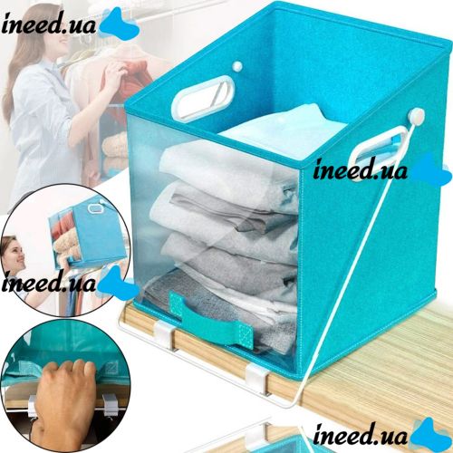 Складной органайзер корзина Closet Caddy Box с жестким поддоном для хранения вещей и постельного белья с креплением, Контейнер для одежды Синий