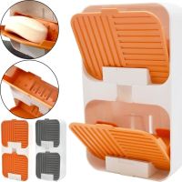 Настенный органайзер для мыла Flip Lid Drain Soap Box на 2 отсека с откидными крышками, Двойная навесная мыльница со сливом на стену в ванную