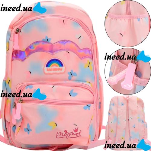 Children's School Backpack Briefcase Rainbow NA-4 for Girls, Teenage Satchel Rainbow 43x20x31cm for Girls for grades 1-4 to School Pink