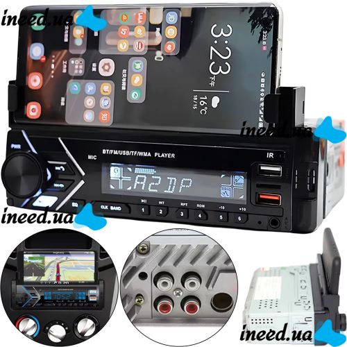 Автомагнитола плеер 1Din Pioneer MP3 7001 BT с держателем для телефона, Автомобильная Bluetooth магнитола с микрофоном проигрыватель USB SD Черная