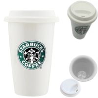 Керамический стакан чашка StarBucks Ceramic Cup HY-101, Многоразовая термочашка Старбакс 300 мл с силиконовой крышкой с поилкой Белая