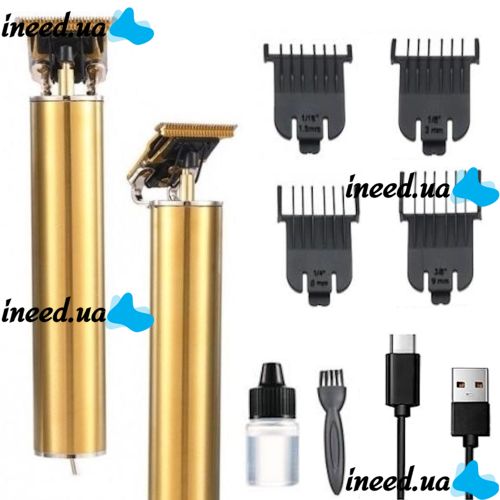 Беспроводная окантовочная машинка VGR V-065 для стрижки волос и бороды 10W, Аккумуляторный триммер бритва для бритья со сменными насадками Золотой