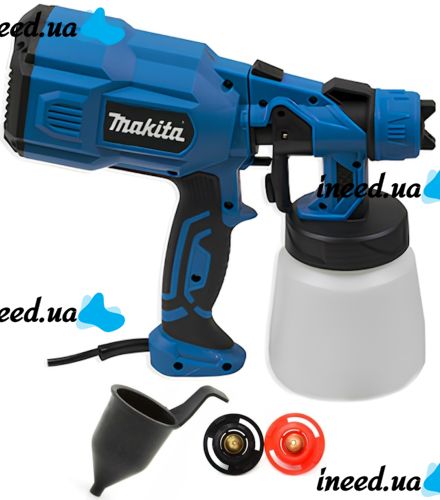 Электрический краскопульт Makita AH550L 650W ручной распылитель пульверизатор с емкостью для краски 800 мл 3 степени распыления от сети Макита