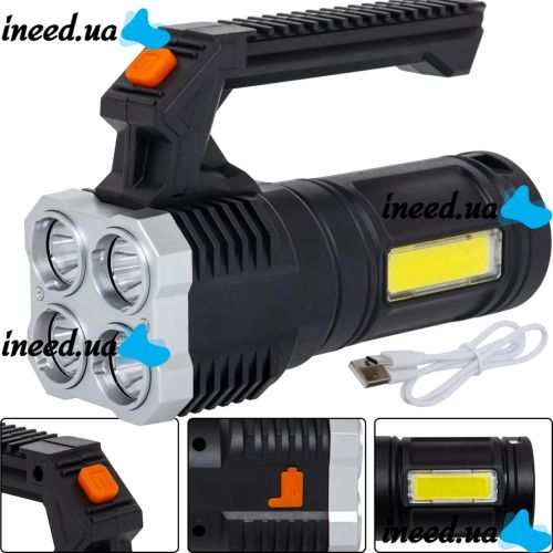 Cordless Handheld Flashlight X-Balog LF-S09 LED Portable Camping Flashlight, Portable Camping Spotlight with USB Black