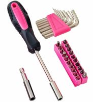 Женский набор инструментов Apollo Tools DT9706P 39 предметов, Универсальный комплект инструмента молоток отвертки плоскогубцы ножницы биты Розовый