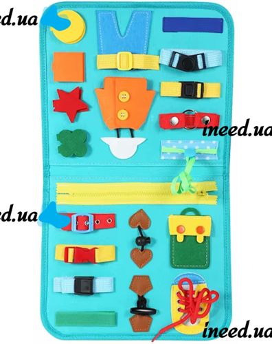 Developing sensorimotor board Lesko 5462 Blue bisiboard for learning and development of babies, Montessori handbag developing motor skills and sensorics of children