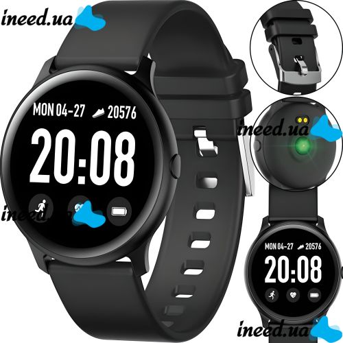 Наручные Смарт часы Smart Watch KW19 Black 44mm c измерением давления и фитнес трекером Умные Bluetooth часы с пульсометром IP67 Черные