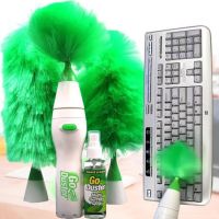Вращающаяся электрощетка Go Duster для удаления пыли 3 насадки Щетка метелка для профессиональной уборки на батарейках с насадками Гоу Дастер Зеленая
