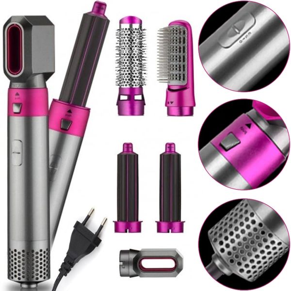 Electric Brush Hot Air Styler 5 in 1 hair Dryer styler for drying, styling and volume of hair, multi-styler with nozzles for curling and straightening