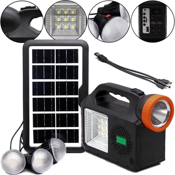 Portable Charging Solar Station Gdlite GD-102 Rechargeable Handheld Flashlight with LED Lamps Lighting System with Power Bank Radio USB MP3 TF Card