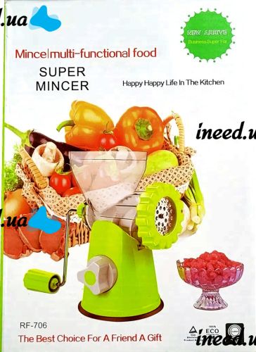 Ручная мясорубка Multfunction Mincer RF706 4 в 1 кухонный измельчитель с насадками для фарша, колбасы и сосисок, механическая мясорубка PS-323