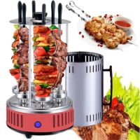 Вертикальная электрическая шашлычница Domotec MS-7783 1000W на 6 шампуров, Настольная Электрошашлычница для дома со съемным поддоном Красная