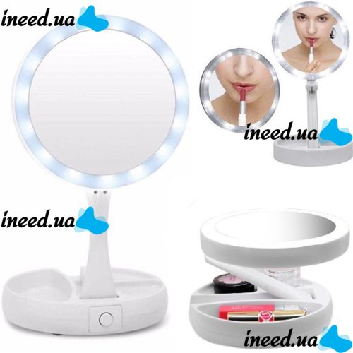 Desktop Round Cosmetic Mirror with LED Backlight My Fold Away For Makeup , Folding Magnifying 10x Mirror Transformer with Organizer