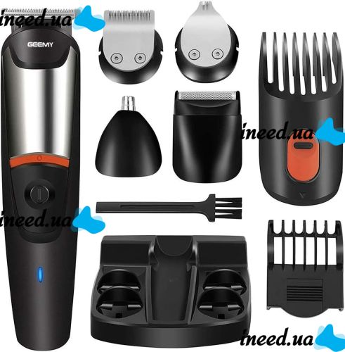 Wireless Hair Clipper Gemei GM-853 5 in 1 Professional Rechargeable Trimmer Electric Shaver with 6 Nozzles for Nose Ears Geemy