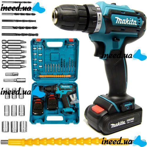 Акумуляторний шуруповерт Makita Df550dwe 24V 5AH Li-Ion + запасний акумулятор в кейсі і набором інструментів бездротової ударний DDF453RFE