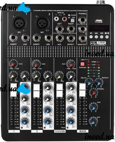 Профессиональный микшерный пульт Yamaha Mixer BT4000 2ch BT 4-канальный активный аудиомикшер со встроенным усилителем и Bluetooth MX-4000BT Черный