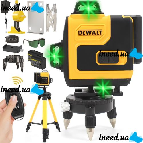 Лазерный уровень DeWalt DCLE34031N 4D 16-линейный зеленый луч на 2 аккумулятора, нивелир для измерения пересечения линий на 360 со штативом в кейсе