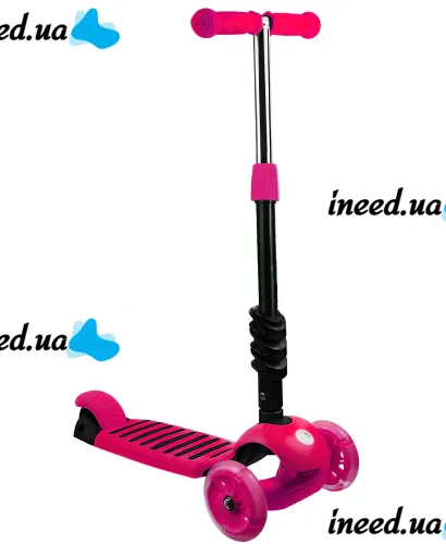 Трехколесный детский самокат беговел Scooter FYS-2864 Pink 5 в 1 со складным сиденьем, родительской ручкой и светящимися колесами для детей Розовый
