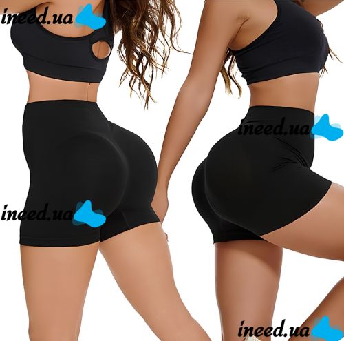 Женские бесшовные шорты Lifting Yoga Shorts XZY8855 утягивающие спортивные велосипедки с высокой талией и эффектом пуш ап для фитнеса Черные S-XXL