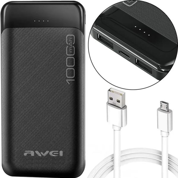 Зарядное устройство УМБ Power Bank Awei P37K 10000 mAh 2xUSB, Портативная батарея повербанк Внешний аккумулятор зарядка с индикаторами для телефона
