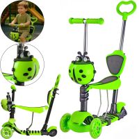 Трехколесный детский самокат беговел Scooter FYS-2864 Green 5 в 1 со складным сиденьем, родительской ручкой и светящимися колесами для детей Зеленый